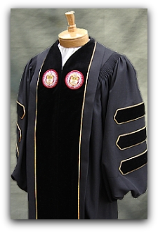 Custom designed trustee robe for MCPHS University designed by University Cap & Gown