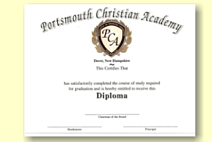 Portsmouth Christian Academy custom designed diploma from University Cap & Gown